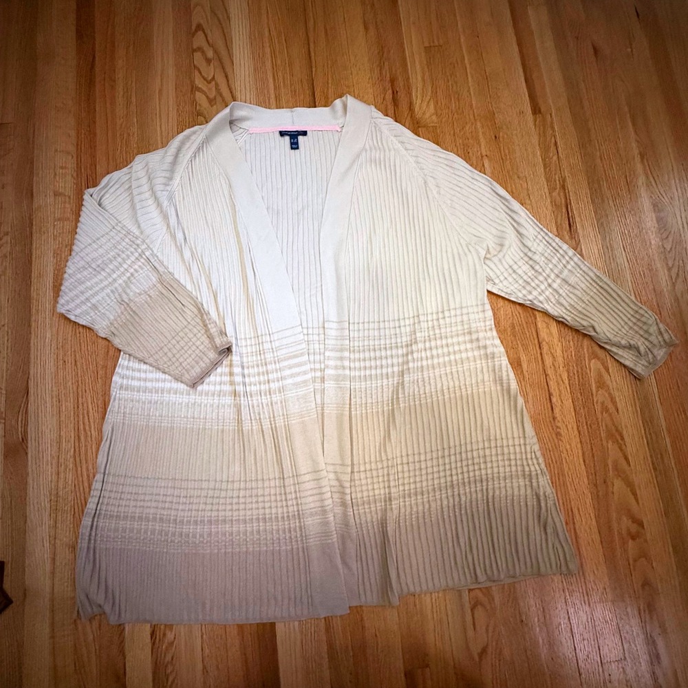 Isaac Mizrahi Live! Women's 3X Open Front‎ Knit Cardigan Sweater Beige Ombre